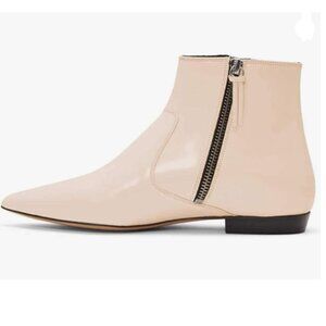 XYD Beige Pointed Toe Ankle Boots Low Heel Basic Booties Double Side Zipper Shoe